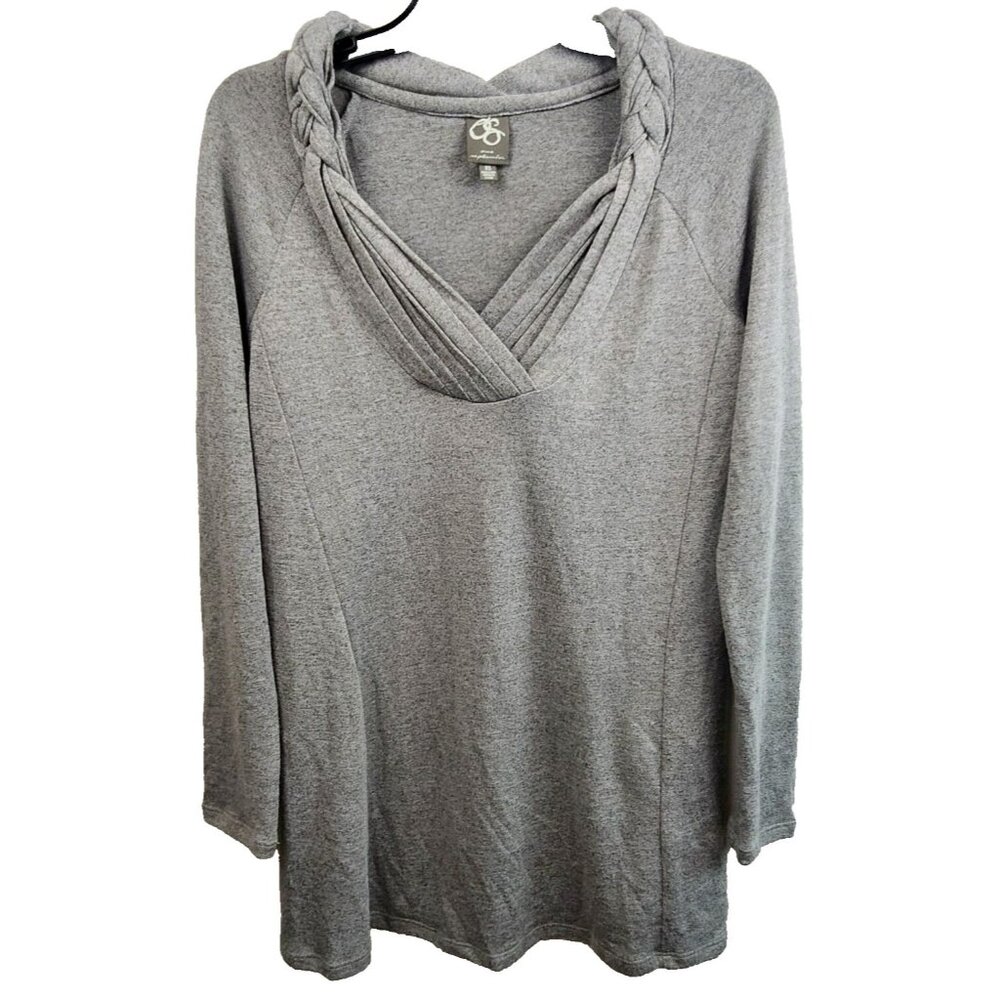 Anthropologie One September Womens Tunic Top XS Gray Braided‎ BOHO Neautral